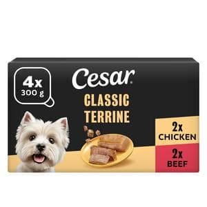 Cesar Classic Terrine 4 x 300g Beef & Chicken in Loaf Wet Dog Food Tray