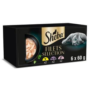 Sheba Filets 6 x Chicken & Fish in Gravy Adult Wet Cat Food Tray 60g