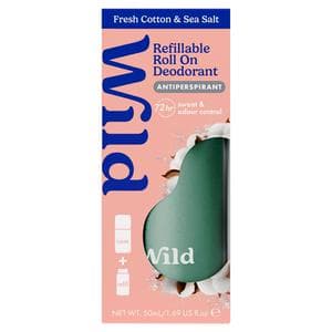 Wild 50ml Fresh Cotton & Sea Salt Refillable Roll on Antiperspirant Deodorant