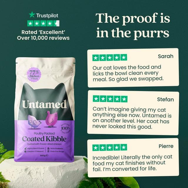 Untamed 800g 77% Chicken & Duck Poultry Packed Coated Kibble Cat Food - gallery image 4