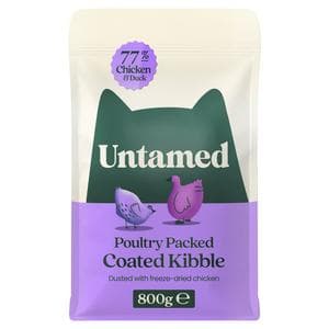 Untamed 800g 77% Chicken & Duck Poultry Packed Coated Kibble Cat Food