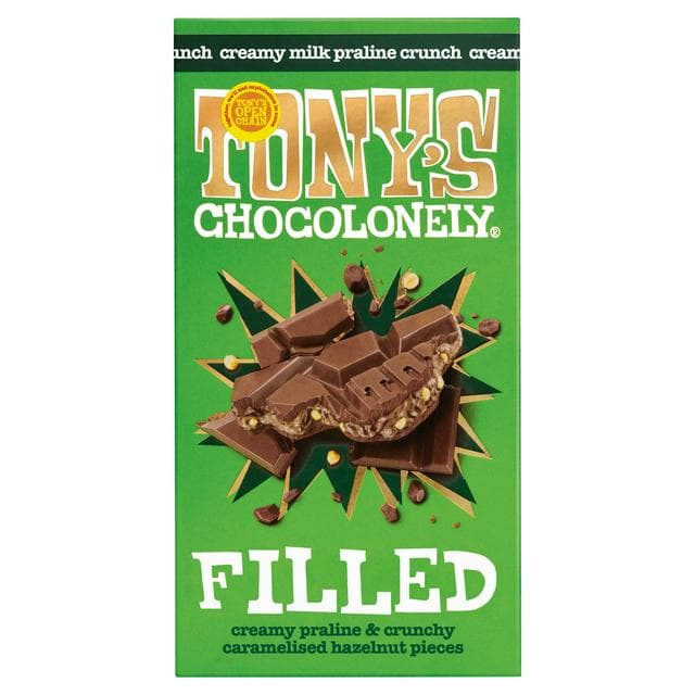 Tony's Chocolonely 127g Filled Creamy Praline & Crunchy Caramelised Hazelnut Pieces Chocolate Bar - gallery image 1