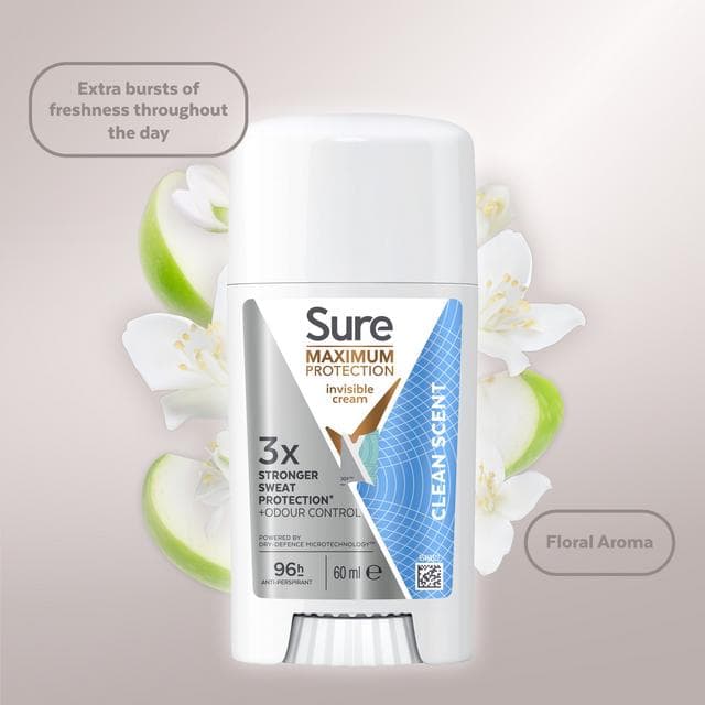 Sure Maximum Protection 60ml Clean Scent Anti Perspirant Cream Stick Deodorant - gallery image 3