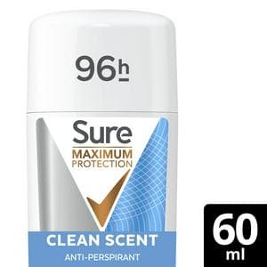 Sure Maximum Protection 60ml Clean Scent Anti Perspirant Cream Stick Deodorant