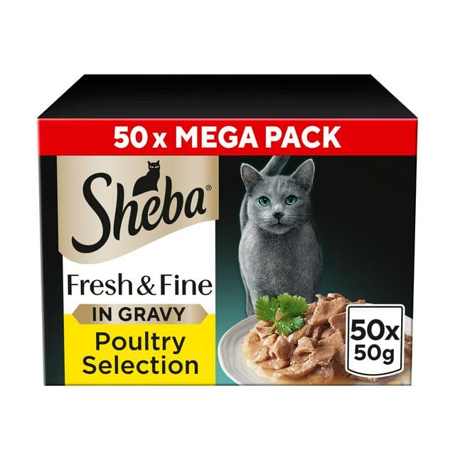 Sheba Fresh & Fine 50 x 50g Poultry In Gravy Adult Wet Cat Food Pouches - gallery image 1