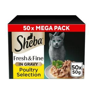 Sheba Fresh & Fine 50 x 50g Poultry In Gravy Adult Wet Cat Food Pouches