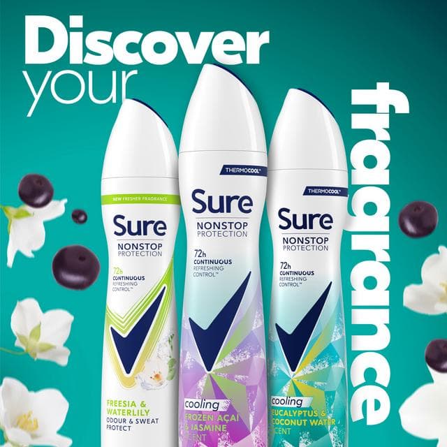 Sure Women 250ml Acai & Jasmine Nonstop Protection Frozen Antiperspirant Aerosol Deodorant Spray - gallery image 2