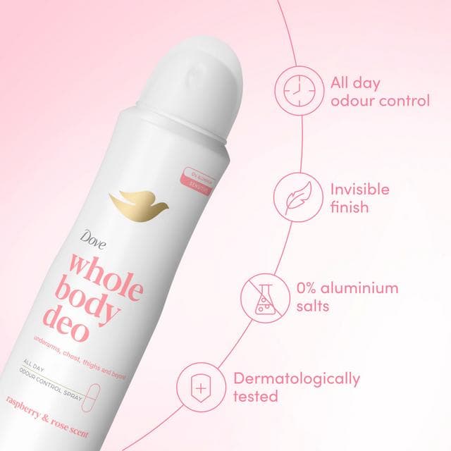 Dove 150ml Raspberry & Rose Whole Body Deodorant Spray - gallery image 2