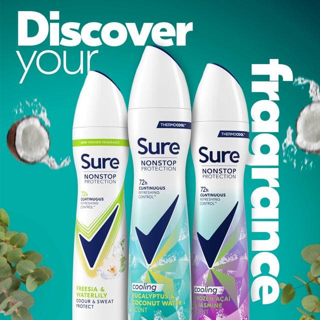 Sure Women 250ml Eucalyptus & Coconut Nonstop Protection Water Antiperspirant Aerosol Deodorant Spray - gallery image 4