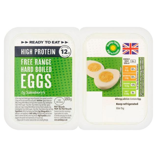 Sainsbury's 4 x High Protein Ready to Eat Peeled Hard Boiled Eggs 180g - gallery image 1