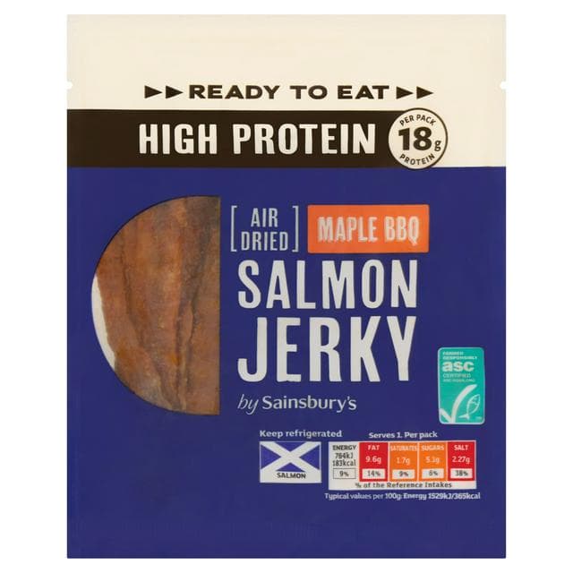Sainsbury's 50g High Protein Ready to Eat Maple BBQ Salmon Jerky - gallery image 1