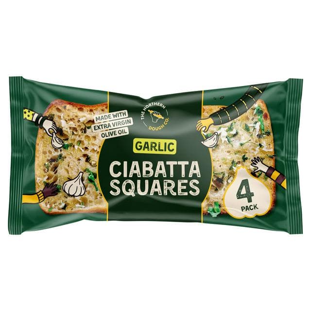 The Northern Dough Co 4 x Garlic Ciabatta Squares 230g - gallery image 1
