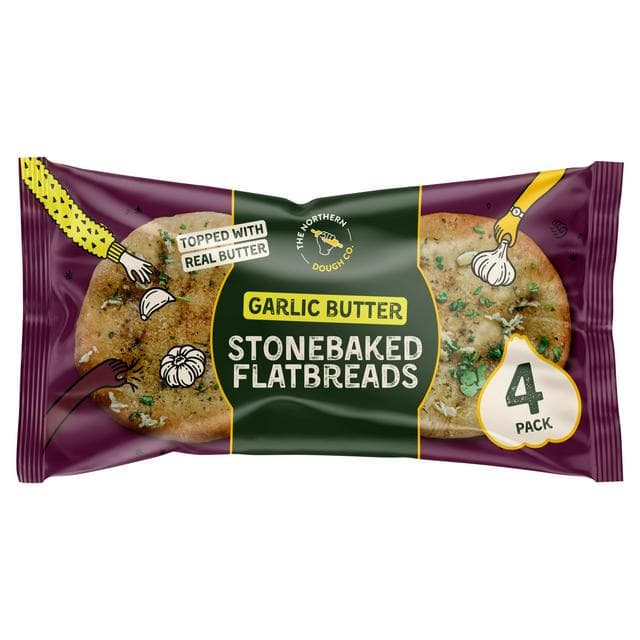 The Northern Dough Co 4 x Garlic Butter Stonebaked Flatbreads 380g - gallery image 1