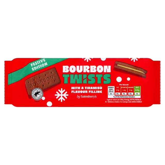 Sainsbury's 150g Tiramisu Flavour Filled Bourbon Twists Biscuits, Festive Edition - gallery image 1