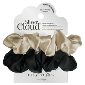 Silver Cloud Large Scrunchies 2 x Mixed Satin+