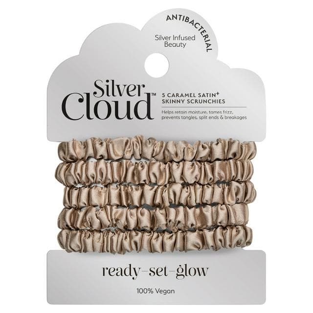 Silver Cloud Skinny Scrunchies 5 x Caramel Satin+ - gallery image 1
