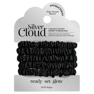 Silver Cloud Skinny Scrunchies 5 x Black Satin+