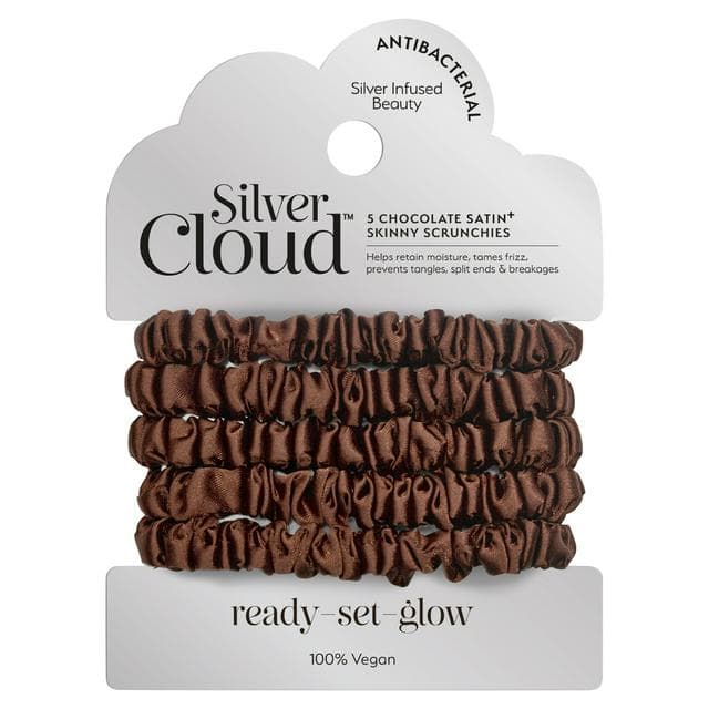 Silver Cloud Skinny Scrunchies 5 x Chocolate Satin+ - gallery image 1