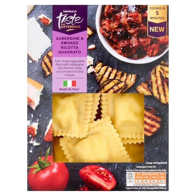 Sainsbury's 250g Aubergine & Smoked Ricotta Quadrato Pasta, Taste the Difference - gallery image 1