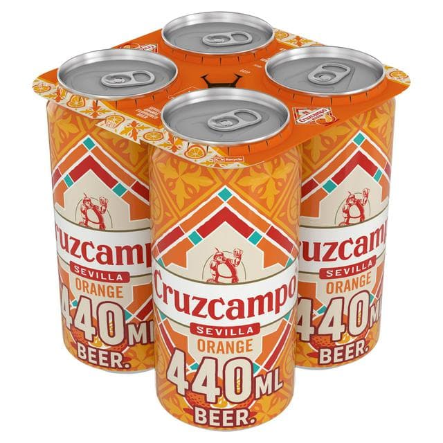 Cruzcampo 4 x 440ml Sevilla Orange Flavoured Lager Beer Cans - gallery image 1