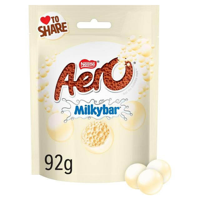 Aero Bubbles 92g Milkybar White Chocolate Sharing Bag - gallery image 1