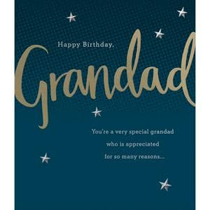 Carlton Happy Birthday Grandad Gold Lettering with Stars Design Greeting Card