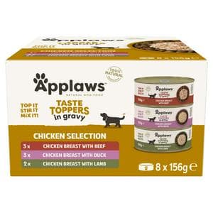 Applaws Taste Toppers 8 x 156g Chicken Selection in Gravy Natural Wet Dog Food Tins