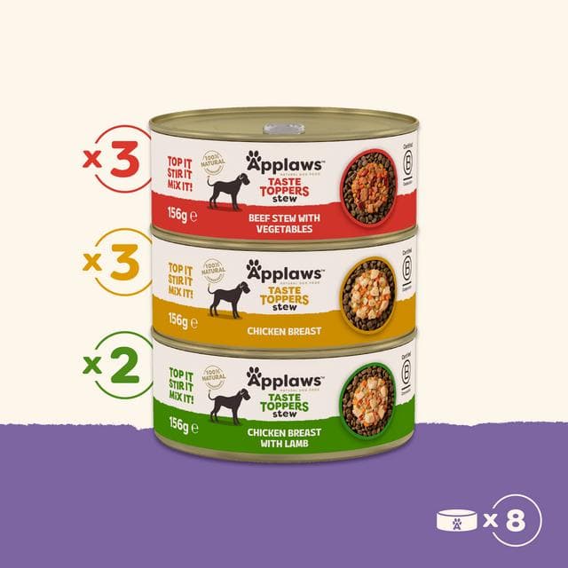 Applaws Taste Toppers 8 x 156g Food Variety Selection in Stew Natural Wet Dog Food Tins - gallery image 3