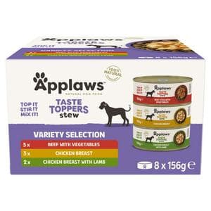Applaws Taste Toppers 8 x 156g Food Variety Selection in Stew Natural Wet Dog Food Tins