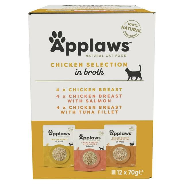 Applaws 12 x 70g Natural Chicken Selection In Broth Pouches Wet Cat Food - gallery image 1