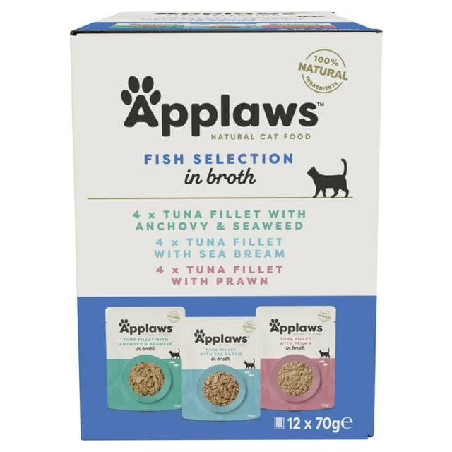 Applaws 12 x 70g Fish Selection in Broth Natural Wet Cat Food Pouches - gallery image 1