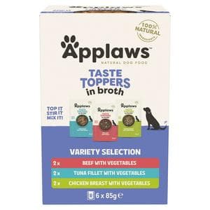 Applaws Taste Toppers 6 x 85g Variety Selection in Broth Natural Wet Dog Food Pouches