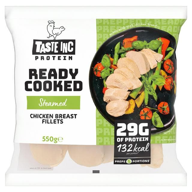 Taste Inc 550g Steamed Protein Ready Cooked Chicken Breast Fillets - gallery image 1