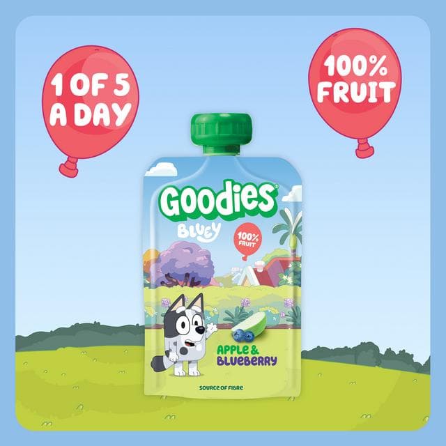 Goodies Bluey 4 x 100g Apple & Blueberry Smoothie Fruit Pouch Multipack Kids Snack - gallery image 2
