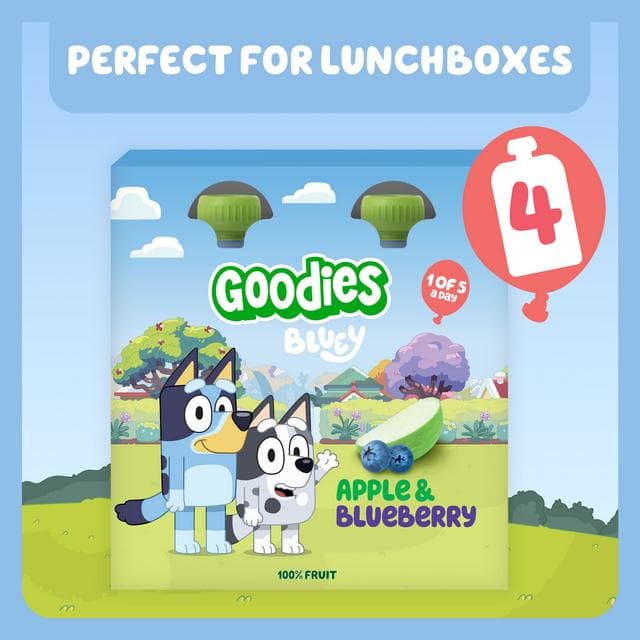 Goodies Bluey 4 x 100g Apple & Blueberry Smoothie Fruit Pouch Multipack Kids Snack - gallery image 4