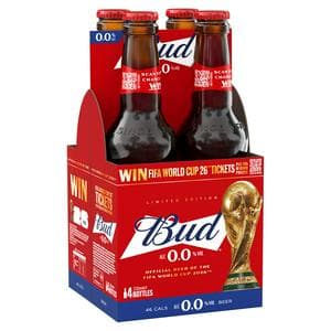 Budweiser 4 x 330ml Zero 0% Alcohol Free Beer Bottles