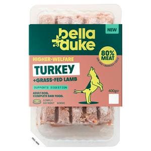 Bella + Duke 400g Turkey + Grass Fed Complete Raw Lamb Adult Dog Food