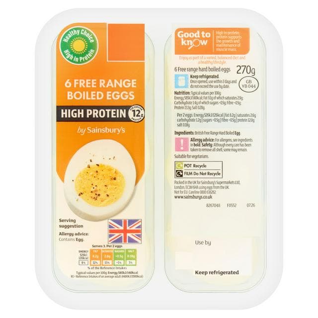 Sainsbury's 6 x Free Range Hard Boiled Eggs 270g - gallery image 1