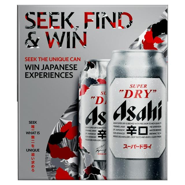 Asahi 4 x 440ml Super Dry Lager Beer Cans - gallery image 1