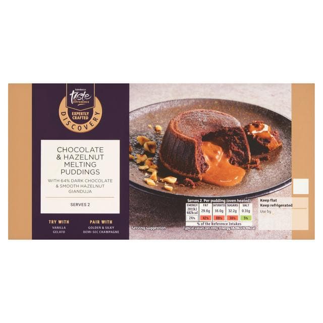 Sainsbury's Discovery 2 x 110g Chocolate & Hazelnut Melting Puddings, Taste the Difference - gallery image 1
