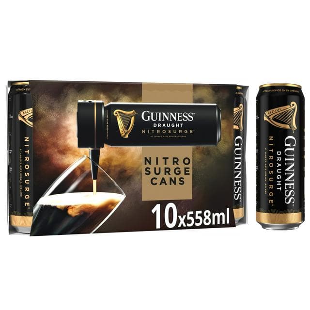 Guinness 10 x 558ml 4.1% Vol Nitrosurge Stout Beer Cans (For Use with Nitrosurge Device) - gallery image 1