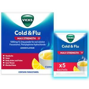 Vicks Cold & Flu Max Strength 5 x 5 in 1 Cold Symptom Relief Hot Drink