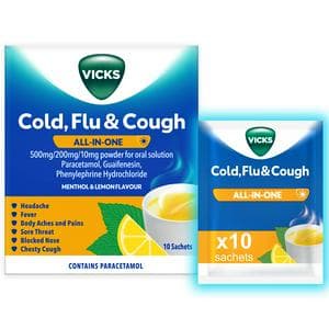 Vicks 10 x Cold, Flu & Cough 6 in 1 Cold Symptom Relief All In One Hot Drink