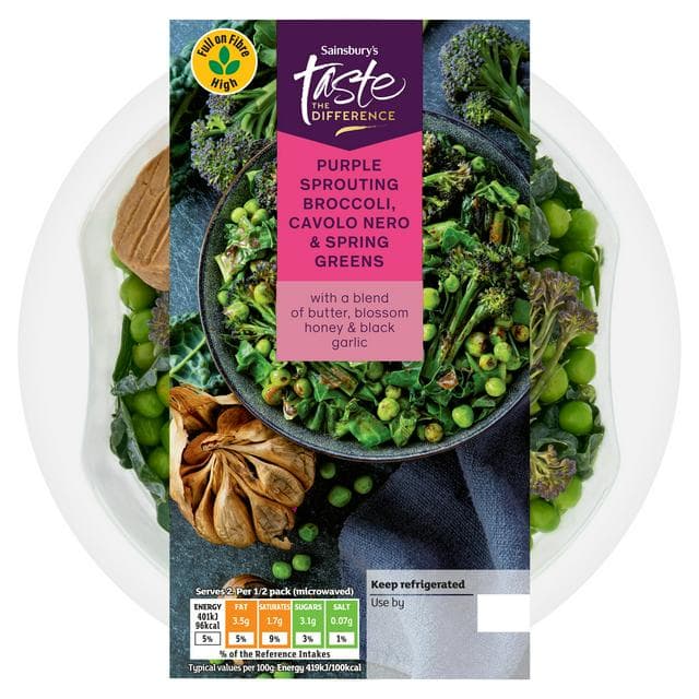 Sainsbury's 220g Purple Sprouting Broccoli & Cabbage with Garlic Butter, Taste the Difference - gallery image 1