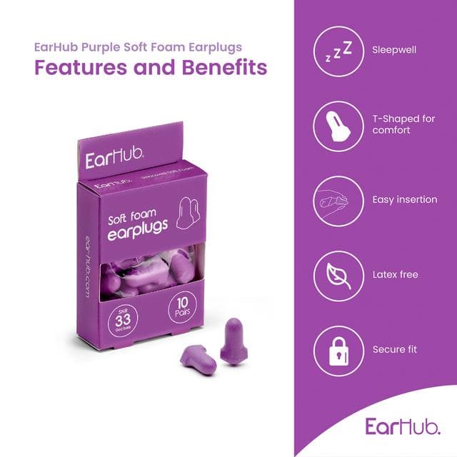 EarHub 10 x Purple Soft Foam Earplugs Pairs - gallery image 3