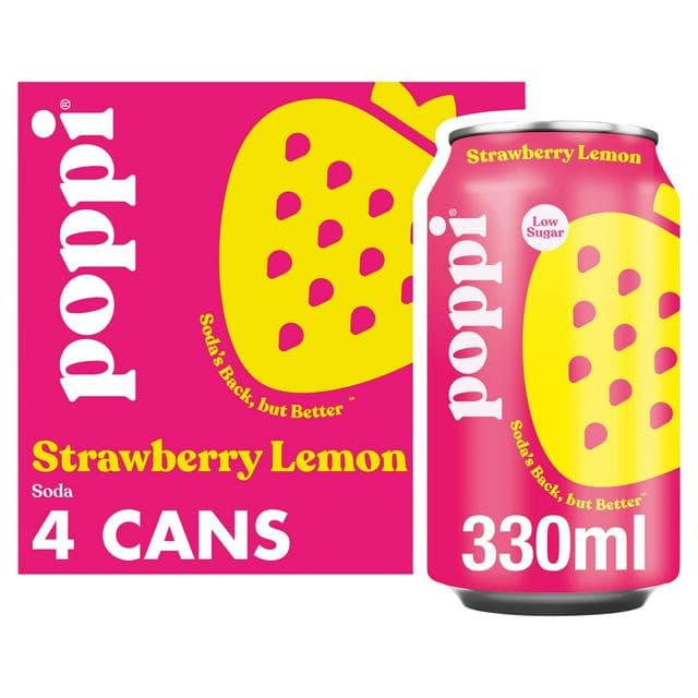 Poppi 4 x 330ml Strawberry Lemon Soda Cans - gallery image 1