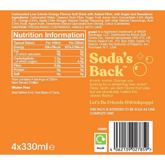 Poppi 4 x 330ml Orange Soda Cans - gallery image 4