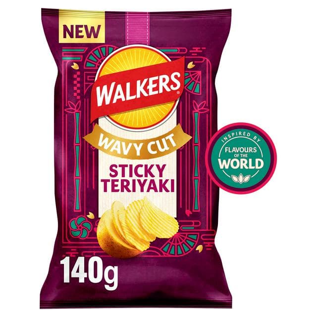 Walkers Wavy Cut 140g Sticky Teriyaki Ridged Sharing Crisps - gallery image 1