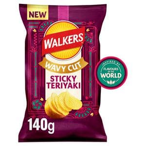 Walkers Wavy Cut 140g Sticky Teriyaki Ridged Sharing Crisps