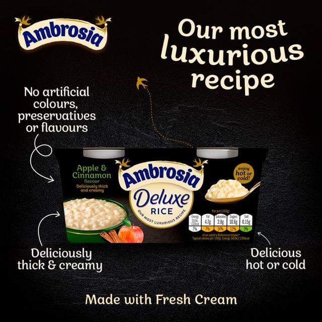 Ambrosia Deluxe 2 x 110g Apple & Cinnamon Rice Pudding Dessert Snack Pots - gallery image 3